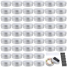 50PCS Metal Round Tins, 2 oz Aluminum Tin Cans Containers with Screw Lid for ...