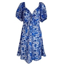 Sincerely Jules Floral Mini Dress Women S Blue Puff Sleeve Smocked Back