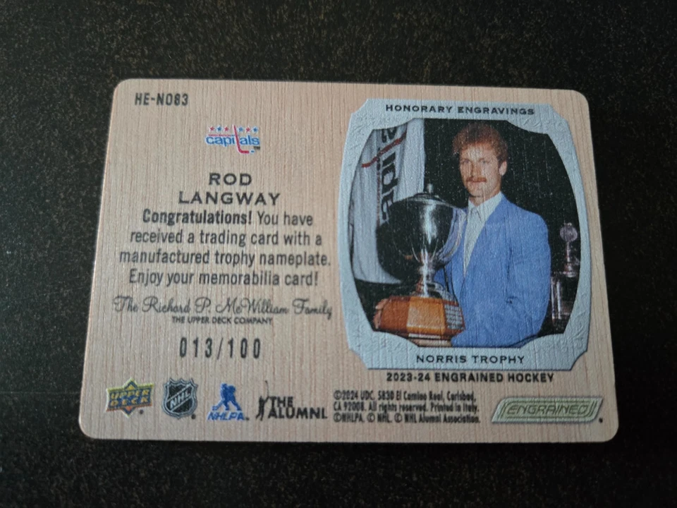 2023-24 Engrained - Rod Langway - Honorary Engravings 013/100 - Image 2 of 2