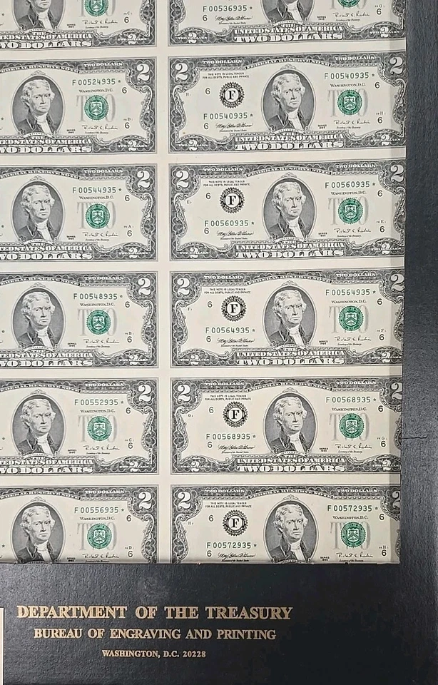 1995 $2 Uncur Partial Sheet Federal Reserve Star Notes (16) Pieces - Image 4 of 4
