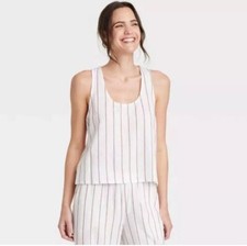 Stars Above Pajama Tank Top Women's White Brown Striped Large