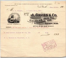 A. Gross & Co.1908 Letterhead NY, NY Candles Red Oil Glycerine Stearic Acid