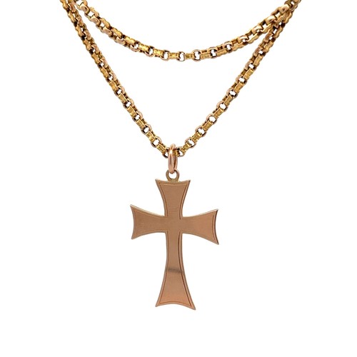 Men's 9k Rosy Yellow Gold Cross Pendant Victorian Antique Link Chain Necklace - Picture 1 of 7