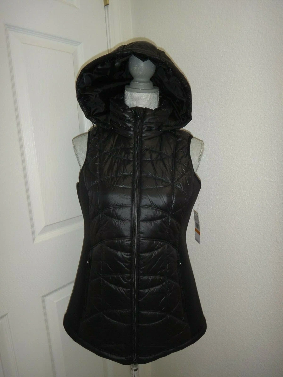MICHAEL KORS Women s Hooded Insulated Vest Black Quilted Nylon Spandex Size S M