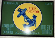 Vintage Blue Anchor Mint Fruit Crate Label 1940-1950’s Calif.!