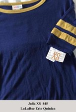 LuLaRoe XS Julia dress blue gold ringer stripes NWT