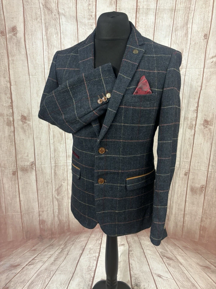 Marc Darcy Eton Tweed 3 Piece Suit Jacket Size 52 W40 Short Leg 27” Wedding - Image 2 of 4