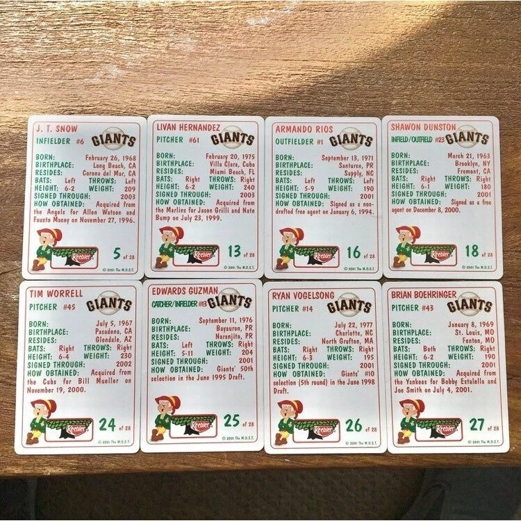 2001 Keebler SF Giants Cards #5, 13, 16, 18, 24-27 - NOT TRACKABLE - Image 2 of 2