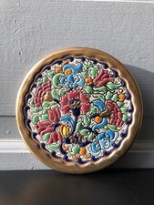 Vintage émaux bleu type Longwy doré Feuille d’or Coupelle Assiette Décorative