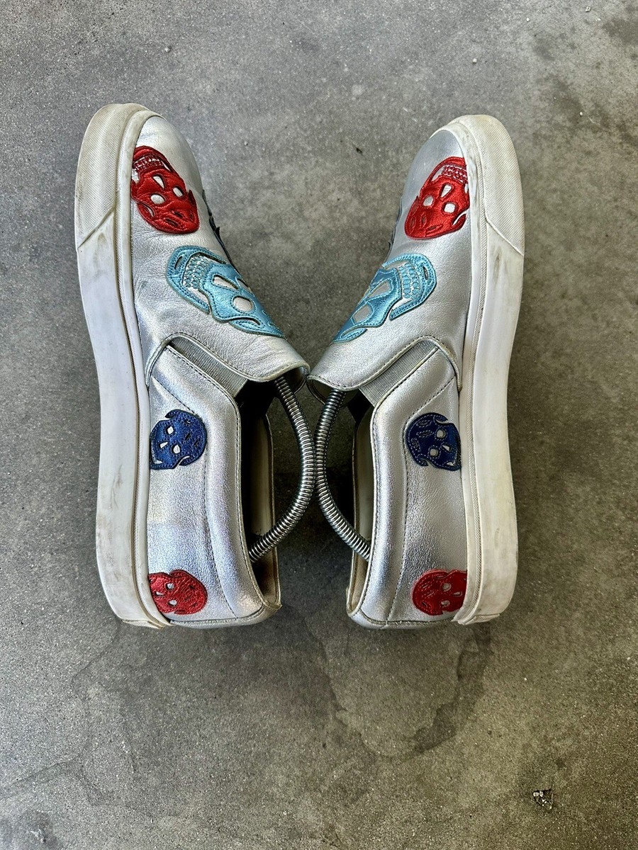 Men's ALEXANDER MCQUEEN Silver Multi Color Skulls Slip Ons Shoes