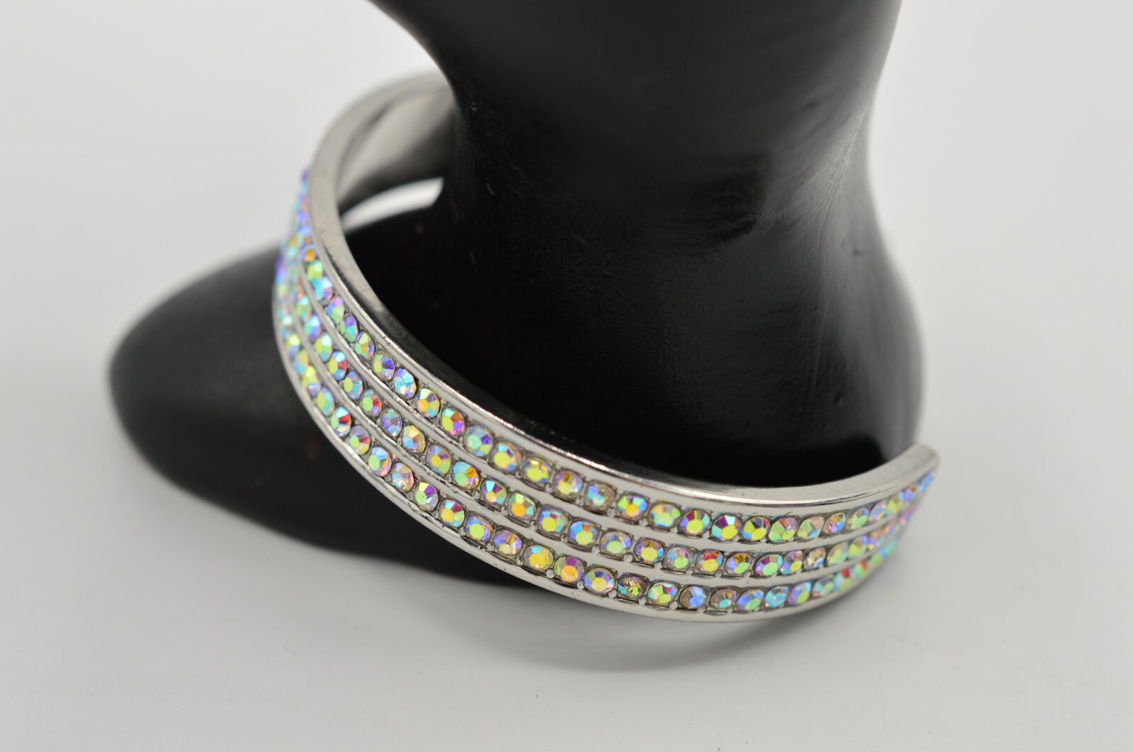 Statement Cuff Bangle Bracelet Silver Sparkling R… - image 1