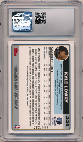 2006-07 Topps Gold KYLE LOWRY Rookie RC Grizzlies #226 CSG 9.5 Mint Plus 282/500 - Picture 2 of 3
