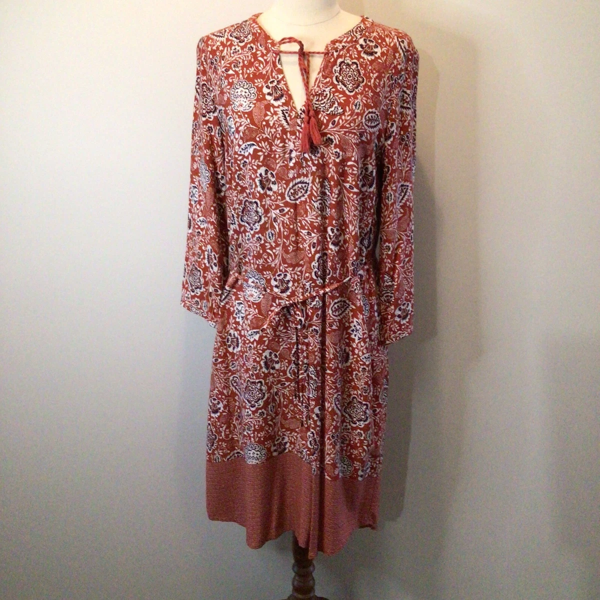 Target Collection Dress Size 10 Rust Brown Boho Floral Print Key