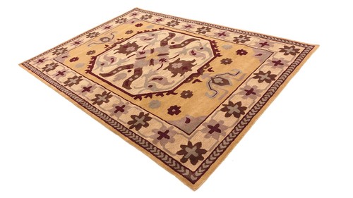 Kurzflorteppich Schurwolle 200x300 Gold Medaillon Handarbeit Handtuft Modern 441 - Picture 4 of 7