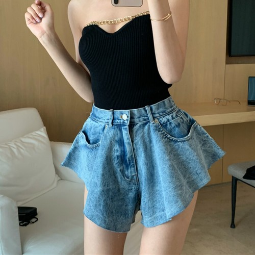 Womens Summer Denim Shorts Pants Wide 