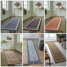Image of Traditional Oriental Classic Hallway Runner Rug in Grey Red Green Blue Navy