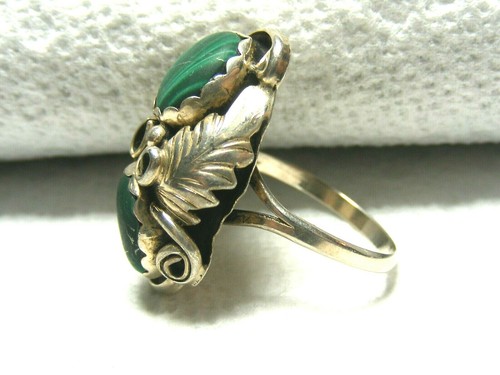 Vtg. Sterling Silver Malachite Ring - Picture 5 of 9