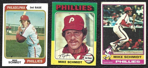 1974 1975 1976 Topps Mike Schmidt Vintage Baseball Card Lot #283 70 480 Phillies