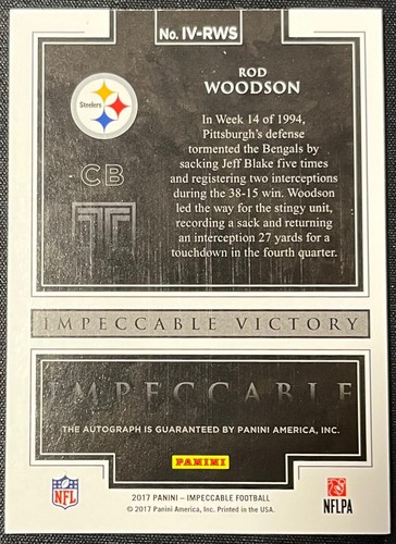 2017 IMPECCABLE ROD WOODSON IMPECCABLE VICTORY AUTOGRAPH #4/49 STEELERS - Picture 2 of 2