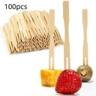 9cm Mini Food Fruit Picks Forks Two Prongs BBQ Bamboo Fruit SKEWERS  50