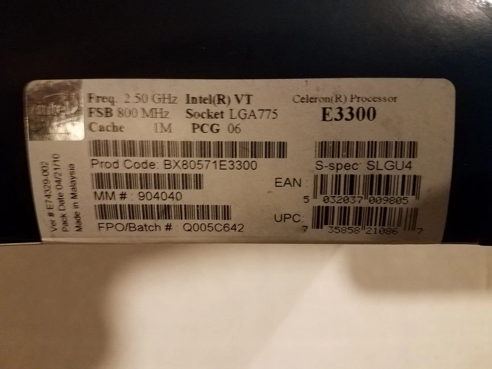 Intel Celeron E3300 1MB Cache 2.5GHz 2 Core LGA 775 CPU BX80571E3300 SLGU4 - Image 4 of 4