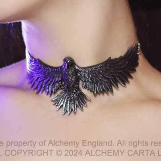 Alchemy Gothic P956 Gothic Choker RabenanhäNger Halskette Schwarz/Silber NEU-image
