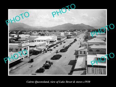 OLD 8x6 HISTORIC PHOTO OF CAIRNS QUEENSLAND VIEW OF LAKE St & STORES c1930 1