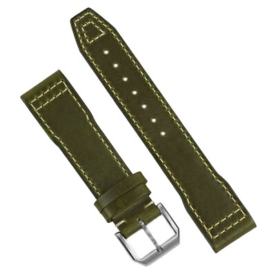 B & R Bands Olive Horween Leather Pilot Style Watch Band Strap 20mm 21mm 22mm 