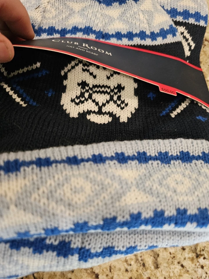 Nuevo 50$ Club Room Para hombres Regular Bulldog Gorro Gorro y Bufanda Conjunto Azul Tejido Acrílico Foto 2 de 4