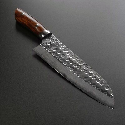 Japanese Saji Takeshi SRS13 Hammered Damascus Santoku Knife 180mm