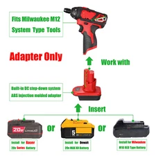 1 Adaptor for Milwaukee M18, Bauer DeWalt 20V Battery To for Milwaukee M12 Tools