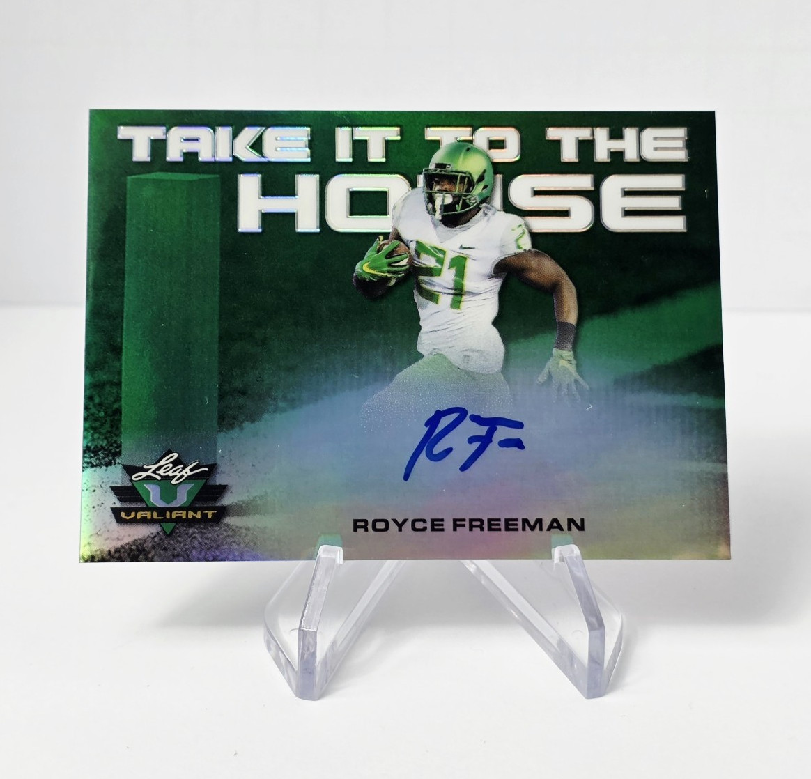 Royce Freeman Leaf Valiant Take It to the House Autographs #RF1 Green