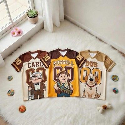 Custom Pixar Up Carl Russell And Dug Birthday Gift Sports Fan Football Jersey