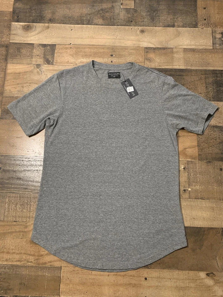 Camisa Goodlife Para Hombre Grande Gris Dobladillo Vieira Cuello Redondo Manga Corta Hecha en EE. UU. Foto 2 de 4