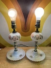 Vtg Pink Roses Floral Milk Glass Table Lamp 12” Boudoir Hobnail Cottagecore READ
