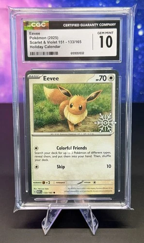Graded CGC 10 Gem Mint Eevee (Holiday Calendar) 133/165 Holo