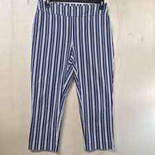 Chico's So Slimming Navy White Striped Crop Pants Womens 1.5 10 Stretch Pull On