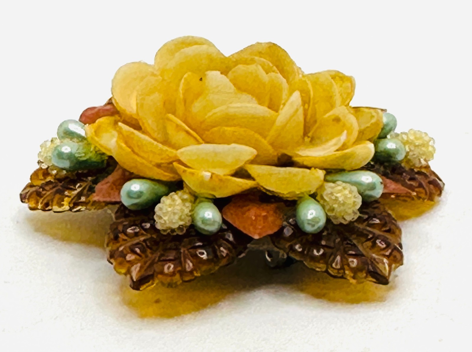 Antique Handmade Dimensional Seashell Orange Gold… - image 5