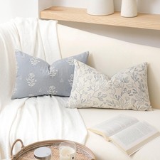 Farmhouse Decorative Lumbar Throw Pillow Cover 12X20 Set of 2, Floral Coastal...