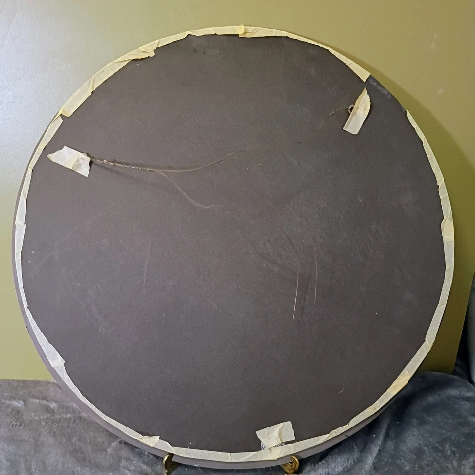 Espejo redondo grabado Art Deco vintage sin marco 23,5" hojas envejecidas Foto 2 de 4