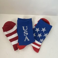 Women s USA Patriotic Stars Stripes Crew Socks 3 Pairs Shoe Size 4-7, small