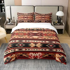100% Natural Cotton Southwestern Bedding Set,Aztec Tribal Comforter Cover,Bla...