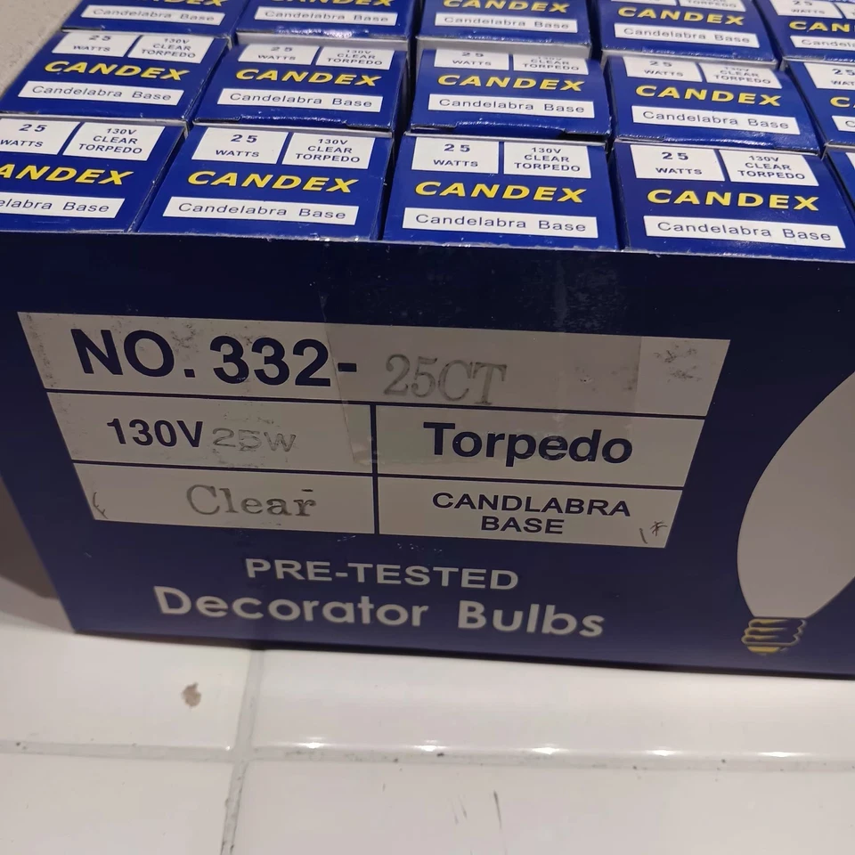 Case of 25 Candex 25W 120V Clear Torpedo Candelabra E12 Small Base Bulb - Image 3 of 3