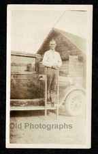 HOMEMADE WOODEN STILTS MAN CAR RUSTIC RURAL FARM OLD/VINTAGE PHOTO- F964