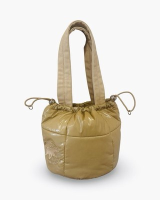 HUNTING WORLD Padded Drawstring Bucket Bag Tote Puffer Shiny Caramel Unused
