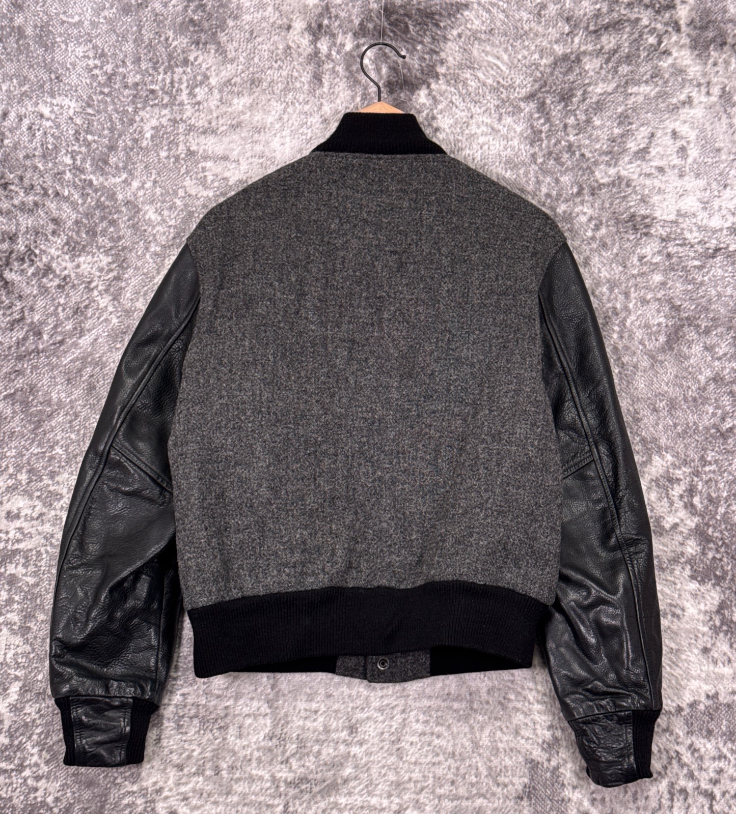 Holland & Sherry Bomber Jacket Small Mens Harris Tweed Gray & Black Leather