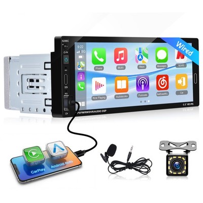 Autoradio 1Din 6.9'' Touchscreen Wired Apple CarPlay Bluetooth USB RDS SWC +KAM