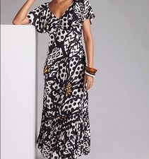 Farm Rio Anthropologie Flutter Sleeve Maxi Black White Dress Small Excellent