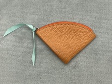 Leather Coin Pouch Wallet Unisex Small Orange Zip Change Case