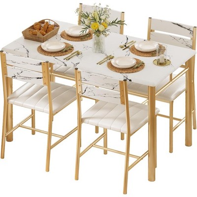 IRONCK Dining Table Set for 4, Wood 43.3'' L x 27.6'' W x 29.9'' H, White & Gold 